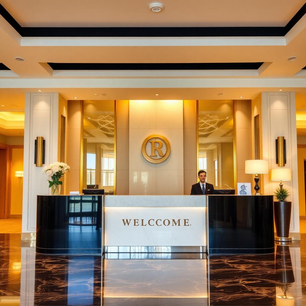 Elegant hotel lobby with a welcoming reception desk